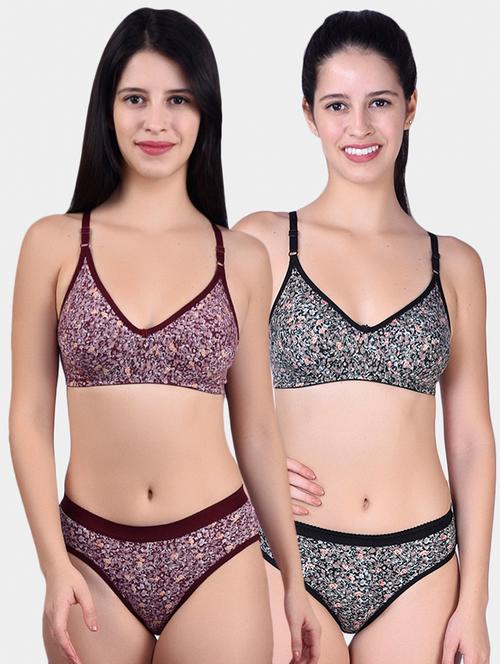 multi colored cotton blend bras and panty set - 20560905 - Very Small Image - 1