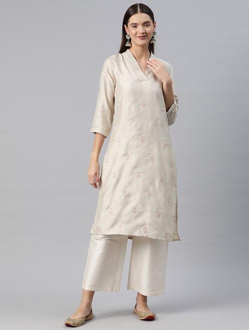 grey silk straight kurta - 20561293 - Very Small Image - 1