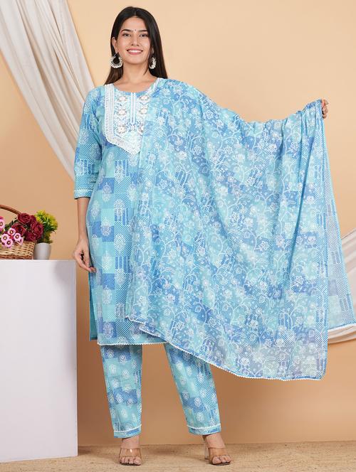 light blue printed suit set with dupatta - 20561300 - Very Small Image - 1