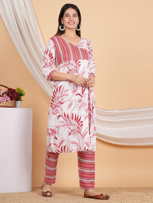 red printed kurta pant set - 20561306 - Very Small Image - 1
