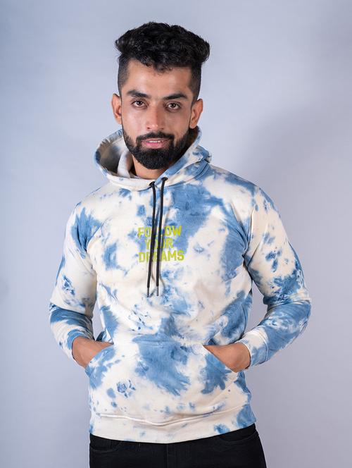men tie & dye chest typographic hooded sweatshirt - 20561464 - Very Small Image - 1