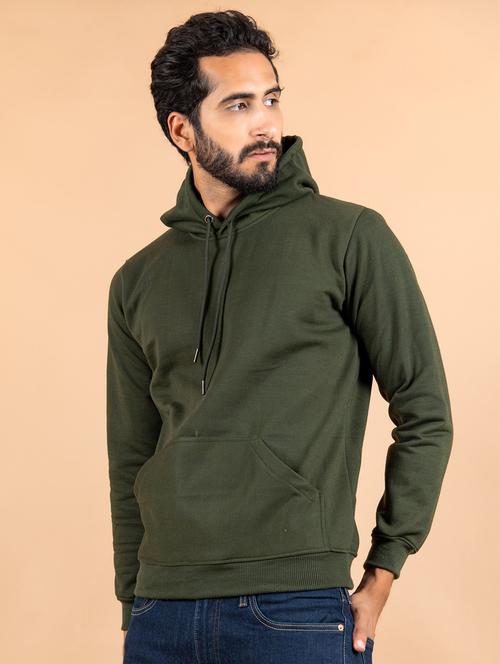 men solid olive green hooded sweatshirt - 20561507 - Very Small Image - 1