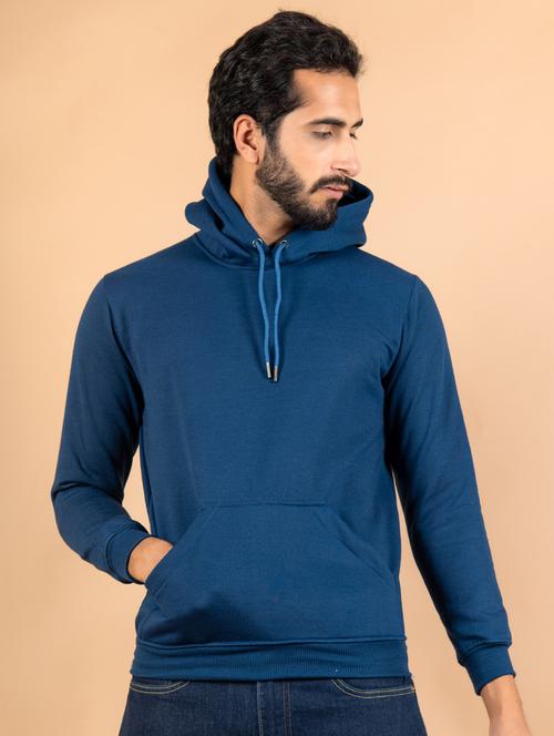 men solid blue hooded sweatshirt - 20561509 - Very Small Image - 1