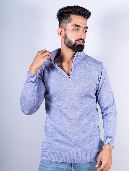 men solid stand collar pullover - 20561550 - Very Small Image - 1