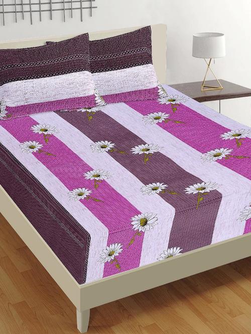purple and white printed 1 double bedsheet with 2 pillow cover - 20561669 - Very Small Image - 1