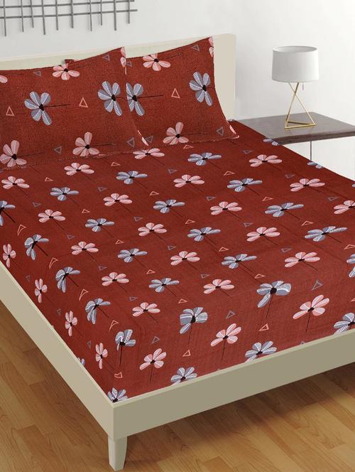brown floral print double bedsheet with 2 pillow cover - 20561670 - Very Small Image - 1
