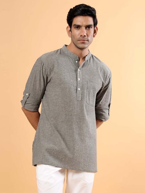 men grey melange short kurta - 20562037 - Very Small Image - 1