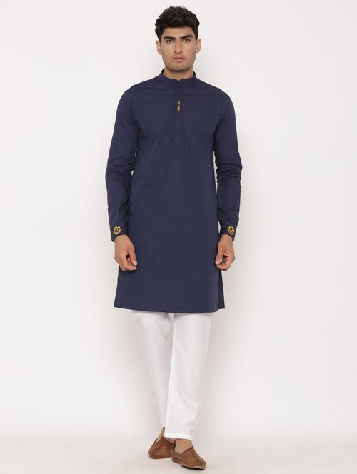 men navy blue embroidered long kurta - 20562069 - Very Small Image - 1