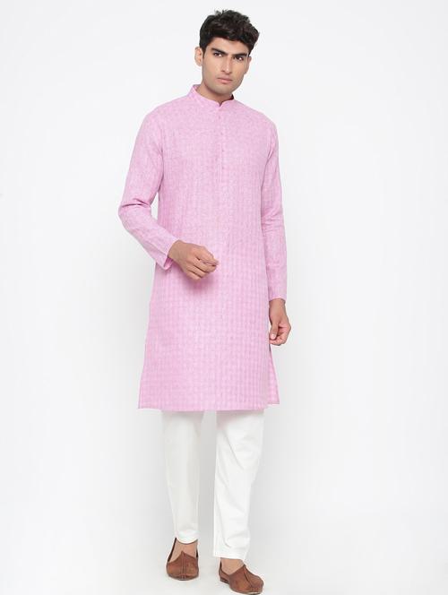 men pink solid long kurta - 20562084 - Very Small Image - 1