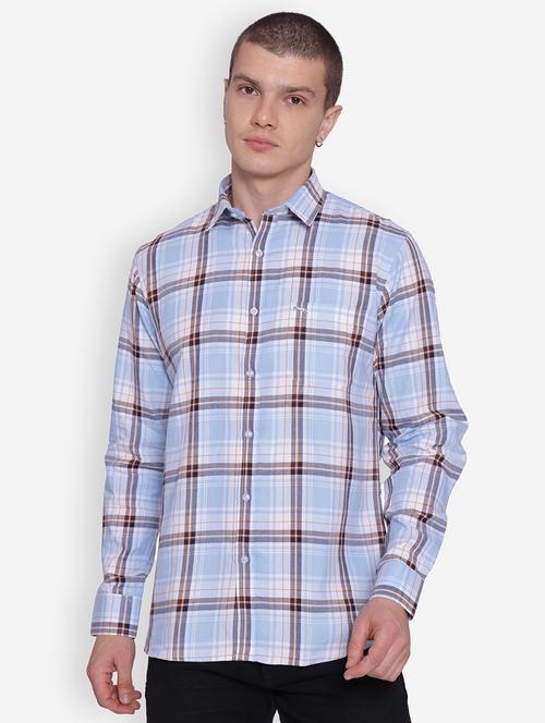 blue checks cotton casual shirt - 20562367 - Very Small Image - 1
