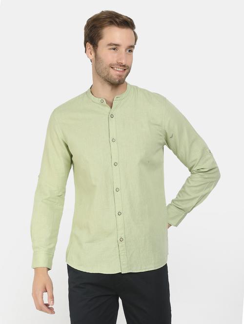 men solid mandarin neck casual shirt - 20562387 - Very Small Image - 1