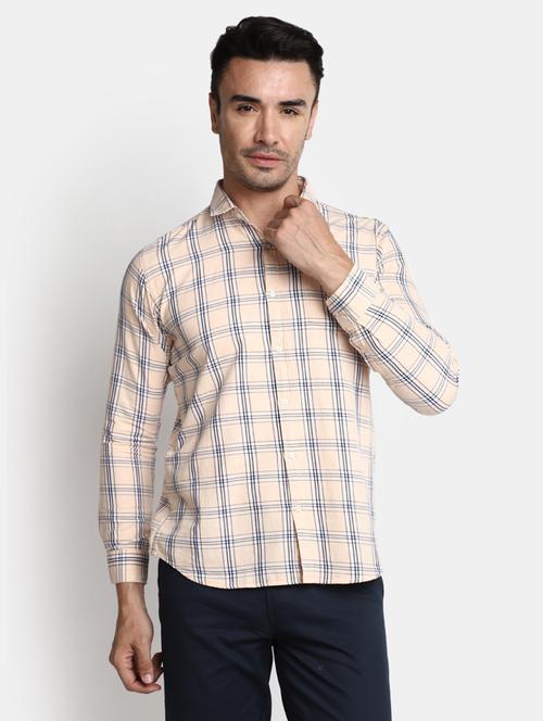 men beige regular fit checkered casual shirt - 20562394 - Very Small Image - 1