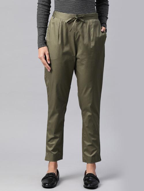 olive lycra flat front trousers - 20562623 - Very Small Image - 1