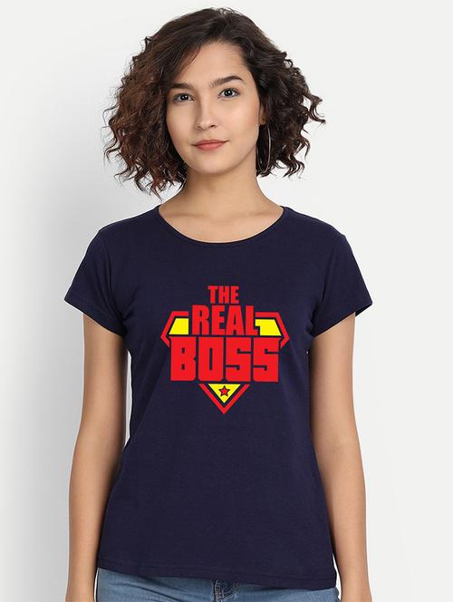 women's chest print round neck t-shirt - 20563655 - Very Small Image - 1