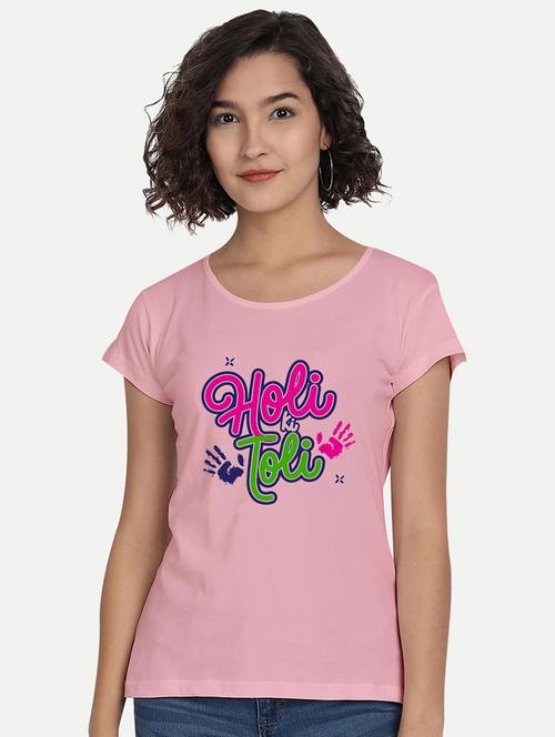 women's chest print round neck t-shirt - 20563682 - Very Small Image - 1