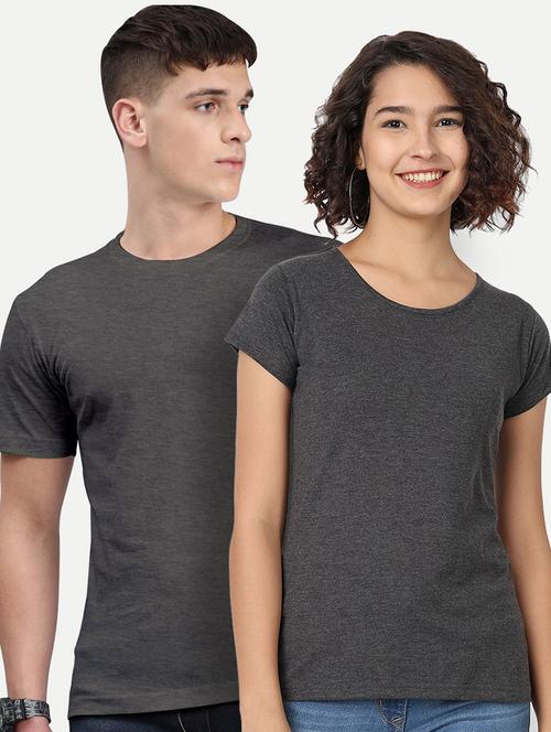 round neck solid couple t-shirts - 20563714 - Very Small Image - 1