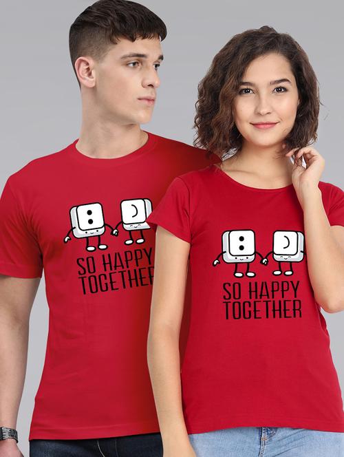 round neck typography printed couple t-shirts - 20563718 - Very Small Image - 1