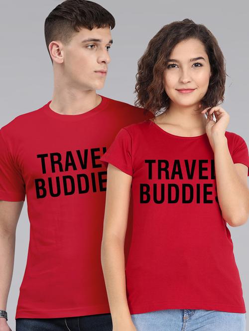 round neck typography printed couple t-shirts - 20563720 - Very Small Image - 1