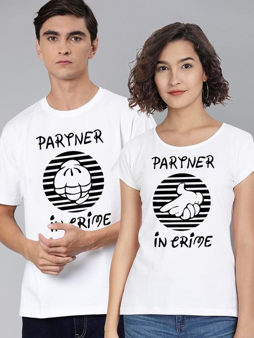 round neck graphic printed couple t-shirts - 20563748 - Very Small Image - 1