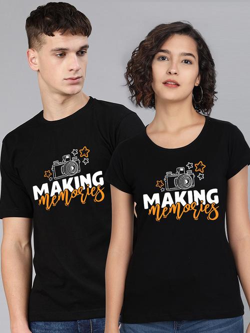 round neck typography printed couple t-shirts - 20563765 - Very Small Image - 1