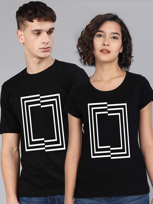 round neck graphic printed couple t-shirts - 20563766 - Very Small Image - 1