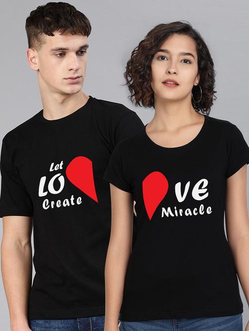 round neck typography printed couple t-shirts - 20563777 - Very Small Image - 1