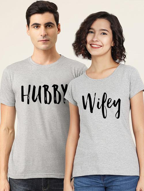 round neck typography printed couple t-shirts - 20563791 - Very Small Image - 1