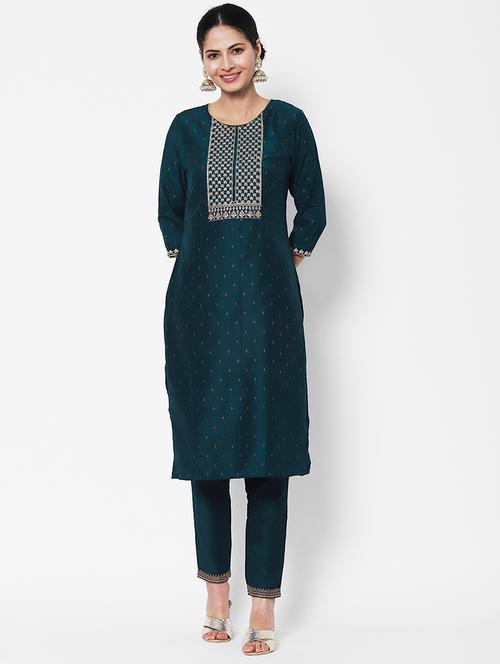 women floral print thread work sequined straight kurta - 20563838 - Very Small Image - 1