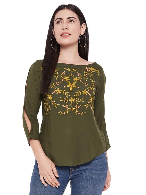 olive rayon regular top - 20565050 - Very Small Image - 1