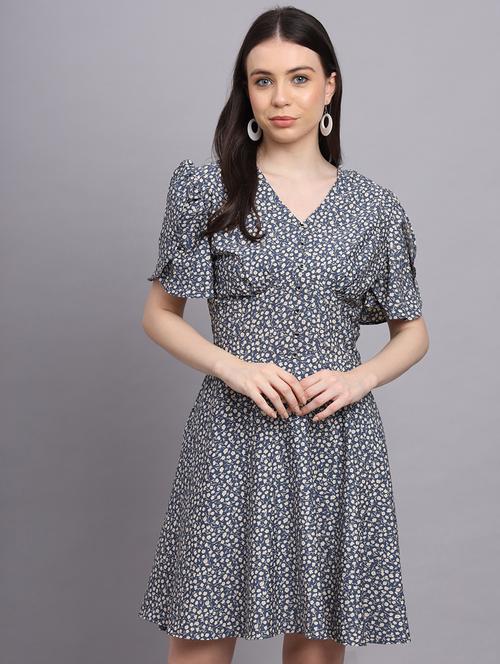 grey crepe fit & flare dress - 20565723 - Very Small Image - 1