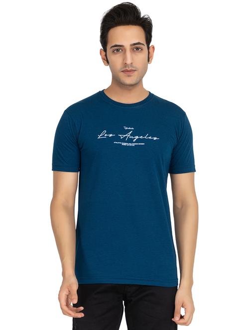 dark blue cotton blend chest print tshirt - 20565995 - Very Small Image - 1