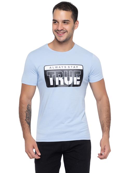 light blue cotton blend chest print tshirt - 20566025 - Very Small Image - 1