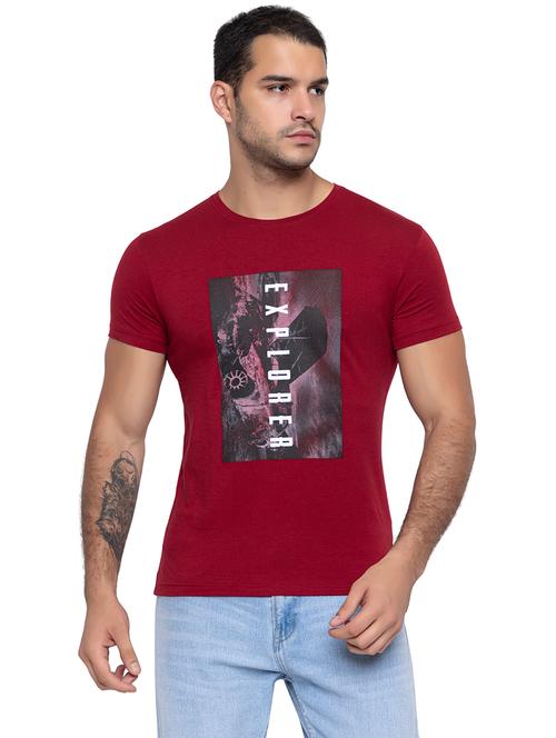 maroon cotton blend front print tshirt - 20566047 - Very Small Image - 1