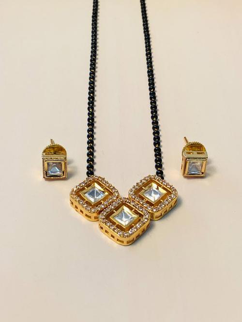 abdesigns gold plated mangalsutra set with earrings - 20566473 - Very Small Image - 1