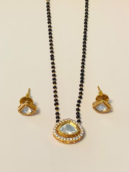 abdesigns gold plated mangalsutra set with earrings - 20566474 - Very Small Image - 1