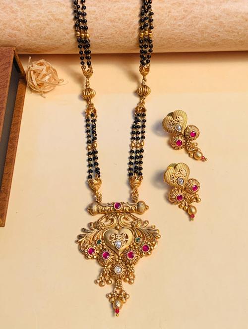 abdesigns gold plated mangalsutra set with earrings - 20566480 - Very Small Image - 1