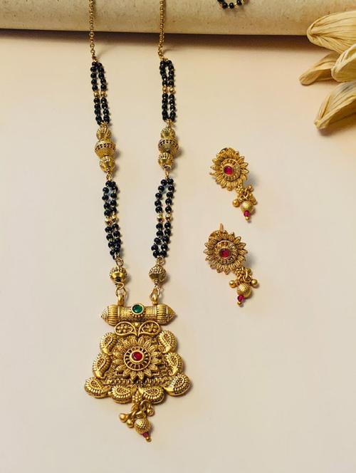 abdesigns gold plated mangalsutra set with earrings - 20566482 - Very Small Image - 1