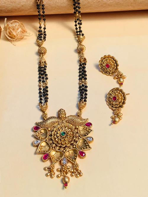 abdesigns gold plated mangalsutra set with earrings - 20566484 - Very Small Image - 1