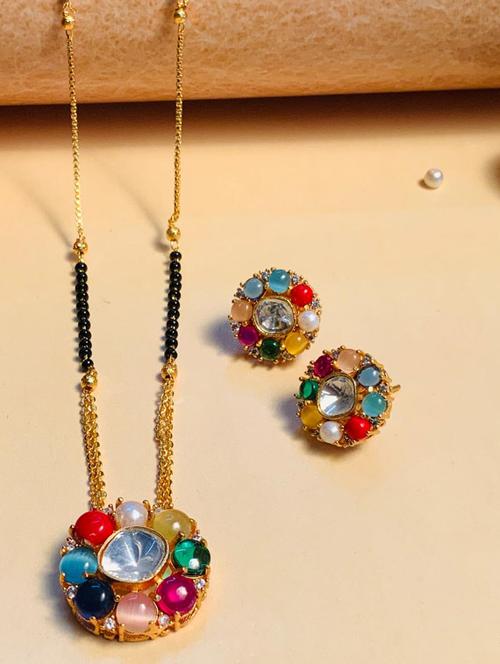abdesigns gold plated mangalsutra set with earrings - 20566506 - Very Small Image - 1