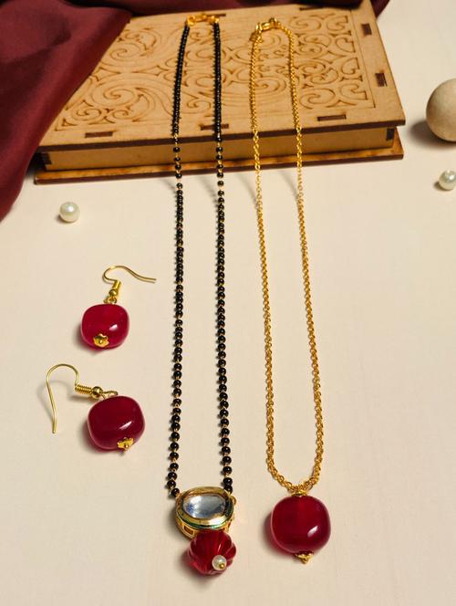 abdesigns gold plated mangalsutra set with earrings - 20566599 - Very Small Image - 1