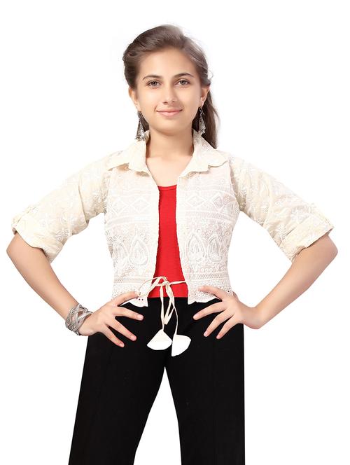 girls self design open front jacket - 20567456 - Very Small Image - 1