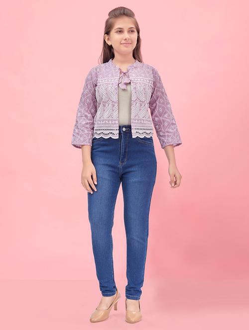 girls three quarter sleeve self-design jacket - 20567461 - Very Small Image - 1