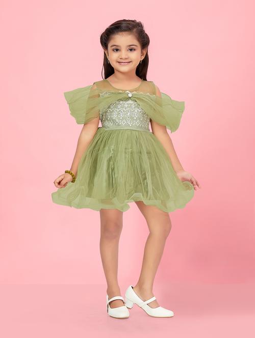 girls round neck self-design frock - 20567755 - Very Small Image - 1