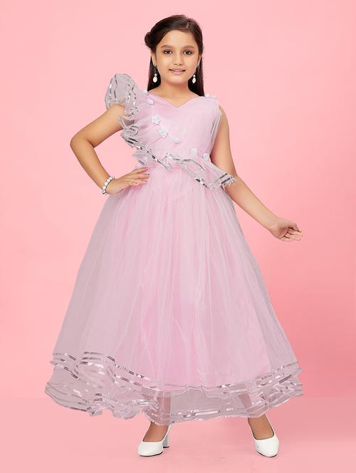 girls round neck self-design frock - 20567940 - Very Small Image - 1