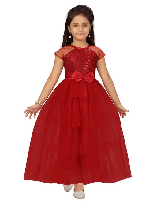 girls round neck self-design frock - 20567995 - Very Small Image - 1