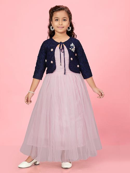 girls round neck self-design frock - 20568011 - Very Small Image - 1