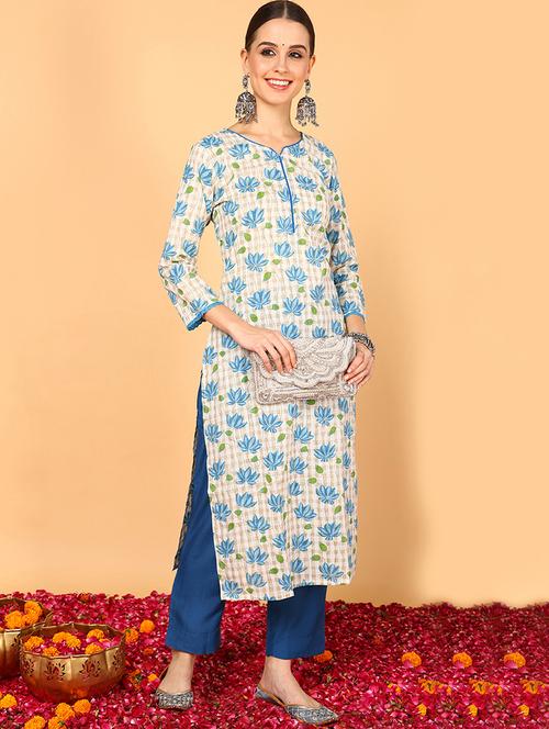 off white cotton straight kurta - 20569044 - Very Small Image - 1