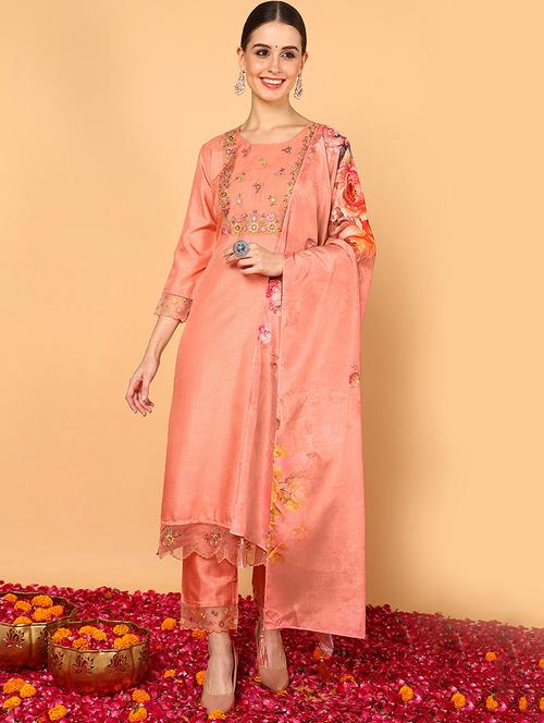 peach silk blend suit set - 20569282 - Very Small Image - 1