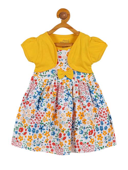 girls yellow floral printed detailed frock - 20569740 - Very Small Image - 1