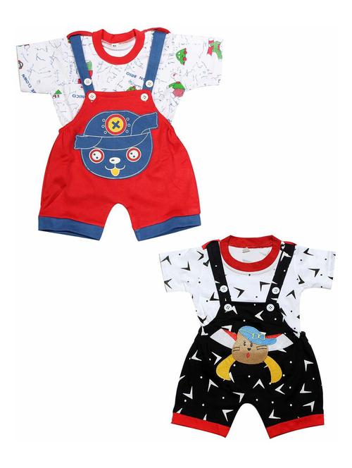 pack of 2 - multi colored cotton dungaree twin sets - 20570081 - Very Small Image - 1